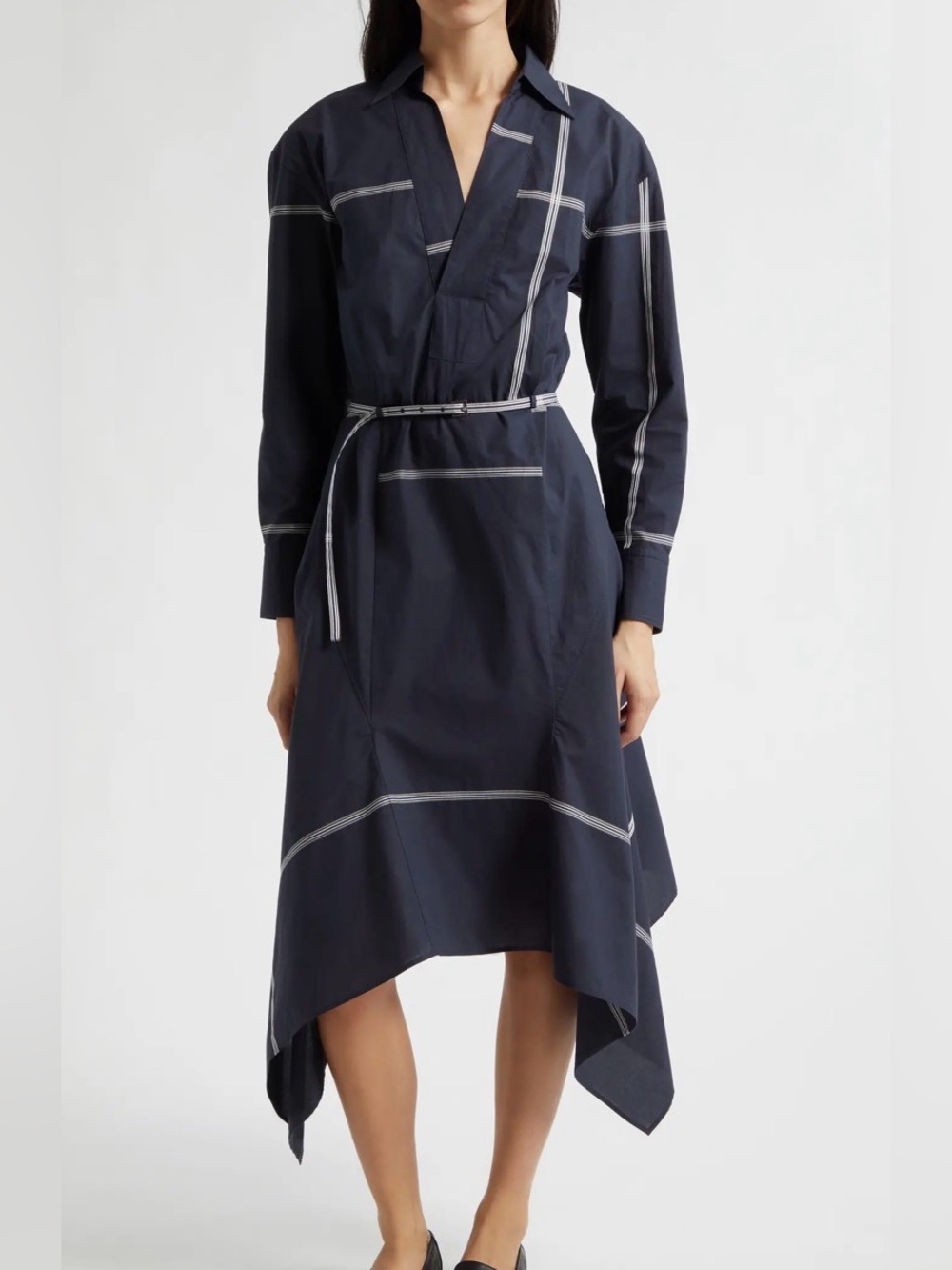 BOSS Doloh Ribbon Detail Long Sleeve Handkerchief Hem Cotton Dress